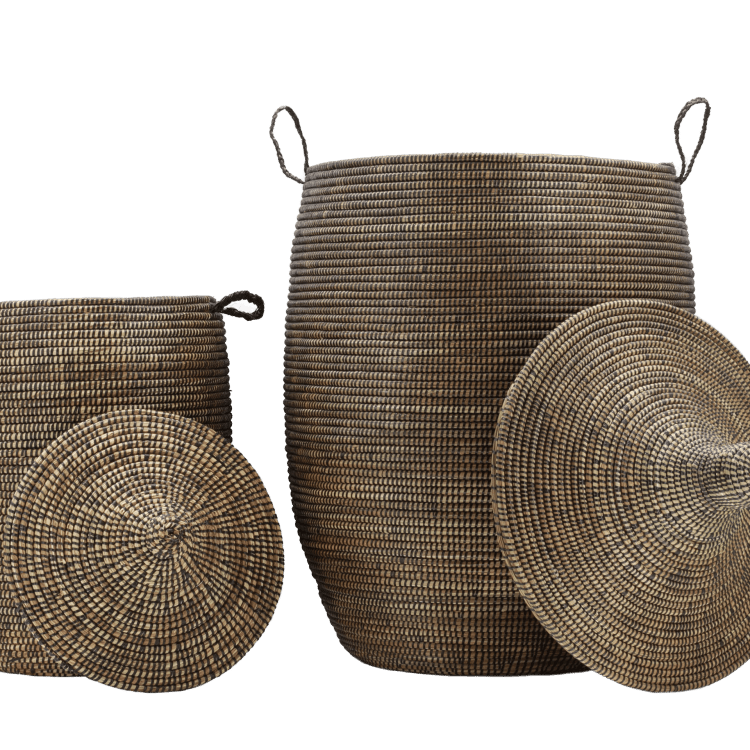 Ensemble grand panier marron, vue latérale