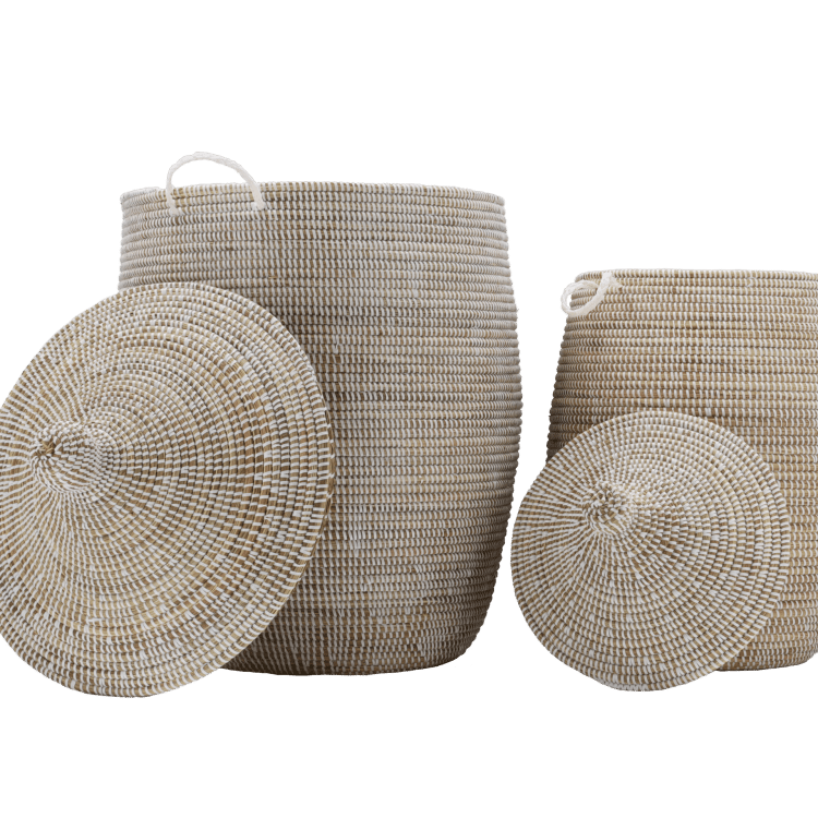 Ensemble de paniers (2) – Cuir blanc (H=75 cm/H=56 cm)