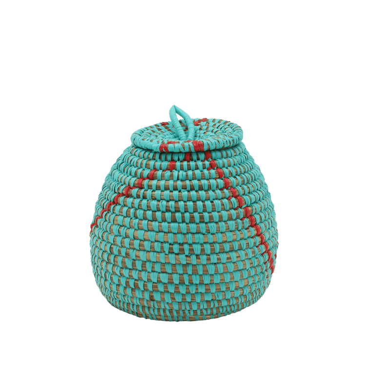 Petit panier ruche fermé turquoise/rouge