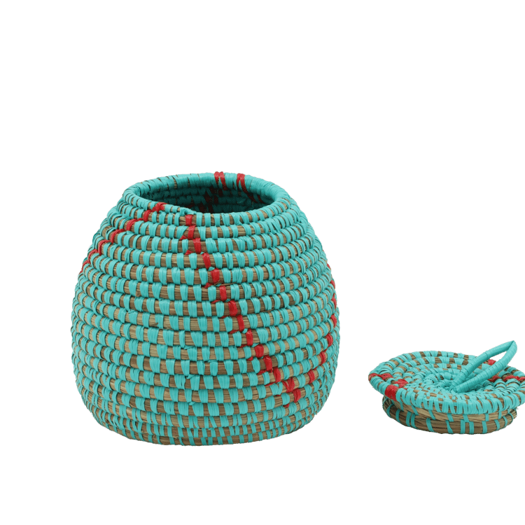 Petit panier (10 cm) - Turquoise/Rouge