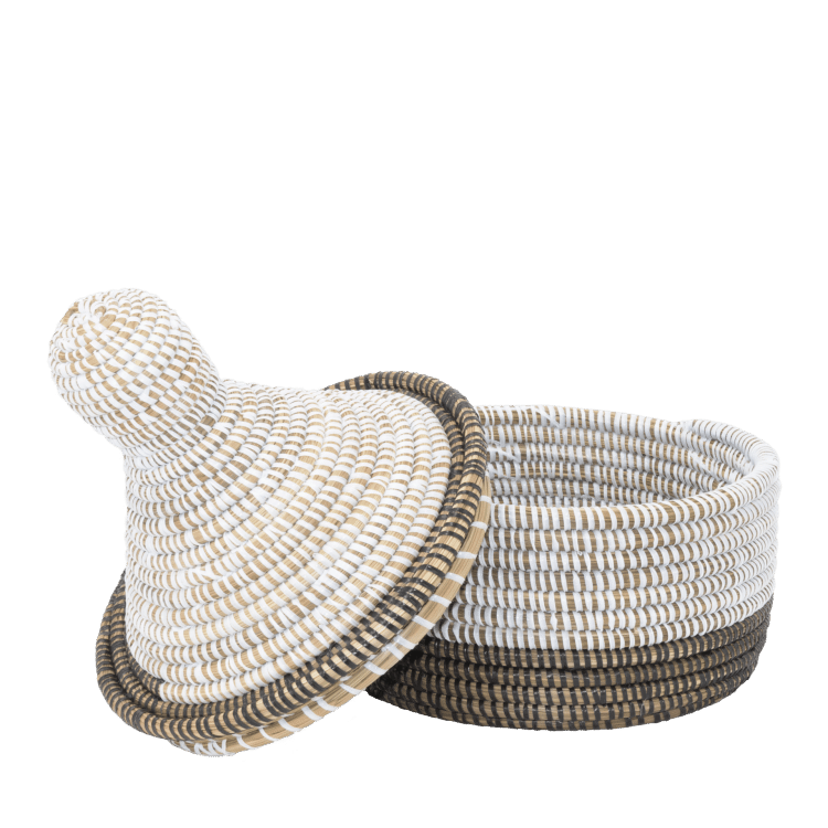 Mini panier marron et blanc, vue latérale