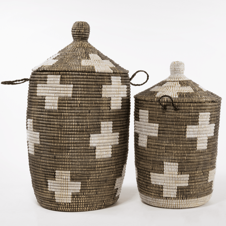 Set Bruine Rieten Wasmanden met Deksel - Croix