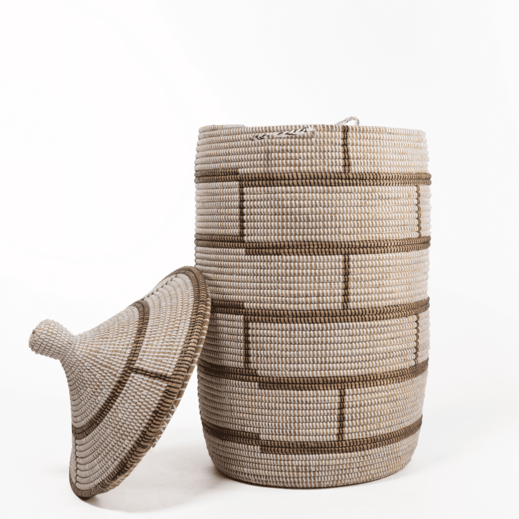 Panier à linge XL (50 cm) – Marron/Lignes