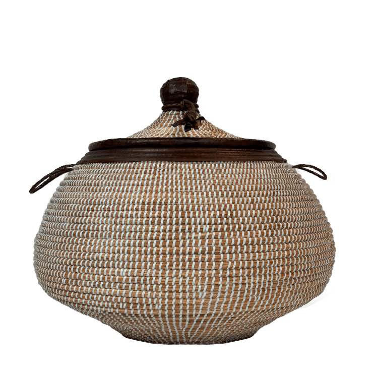 Panier rond blanc – Brun/Cuir