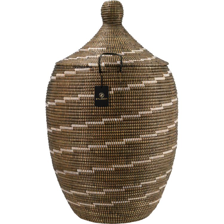 Panier à linge XL - Marron avec détail blanc