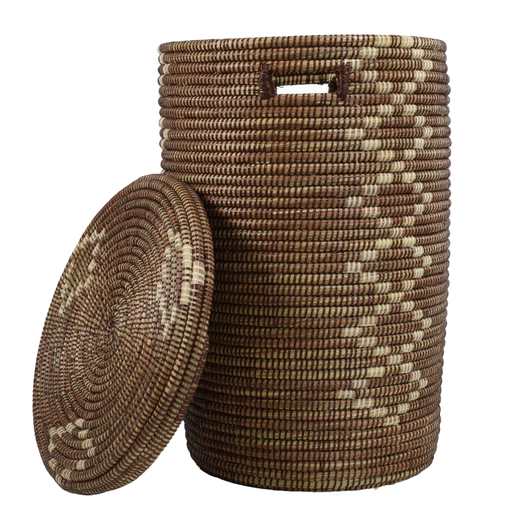 Wasmand met deksel – ZigZag Bruin/Creme