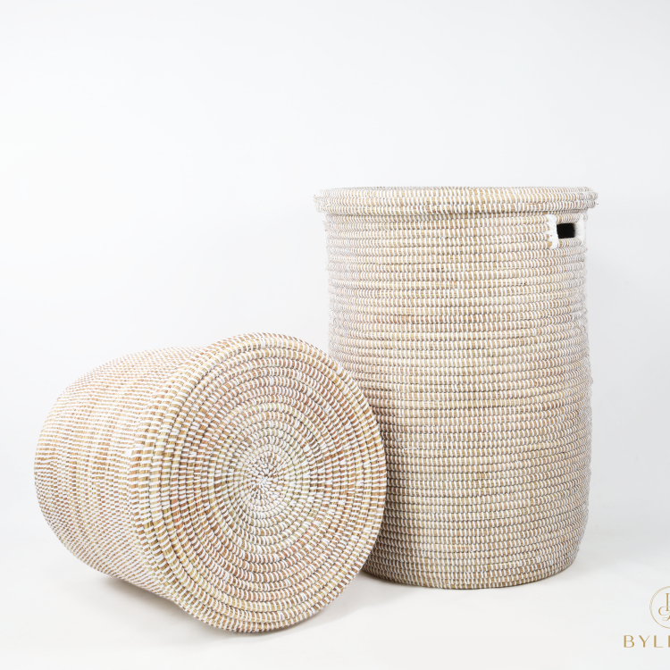 Ensemble de paniers à linge en rotin blanc