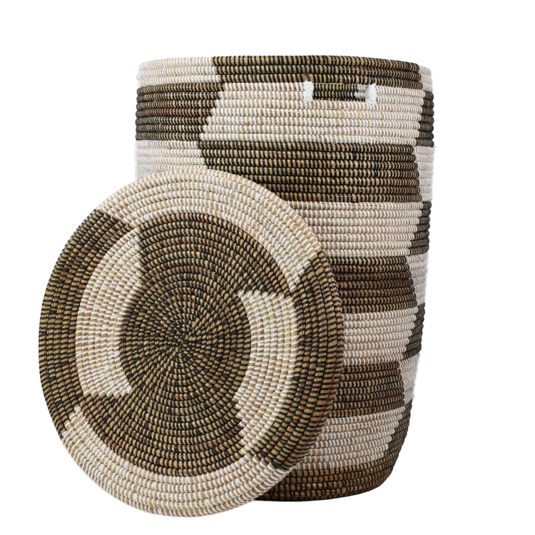 Wasmand met deksel – Trapeze wit/zwart