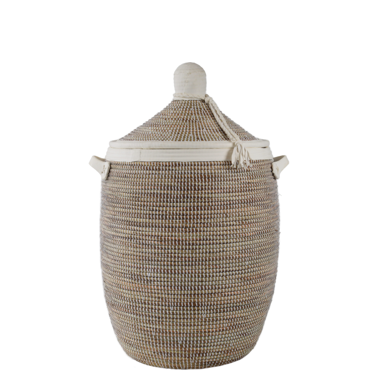 Panier en osier - Détails en cuir blanc