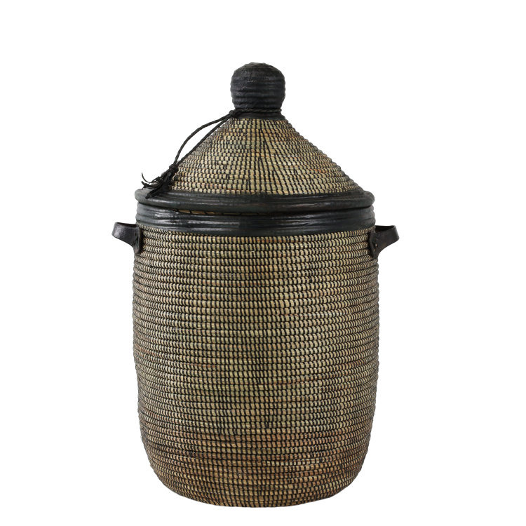 Grand panier en roseau noir avec finition en cuir L (copie)